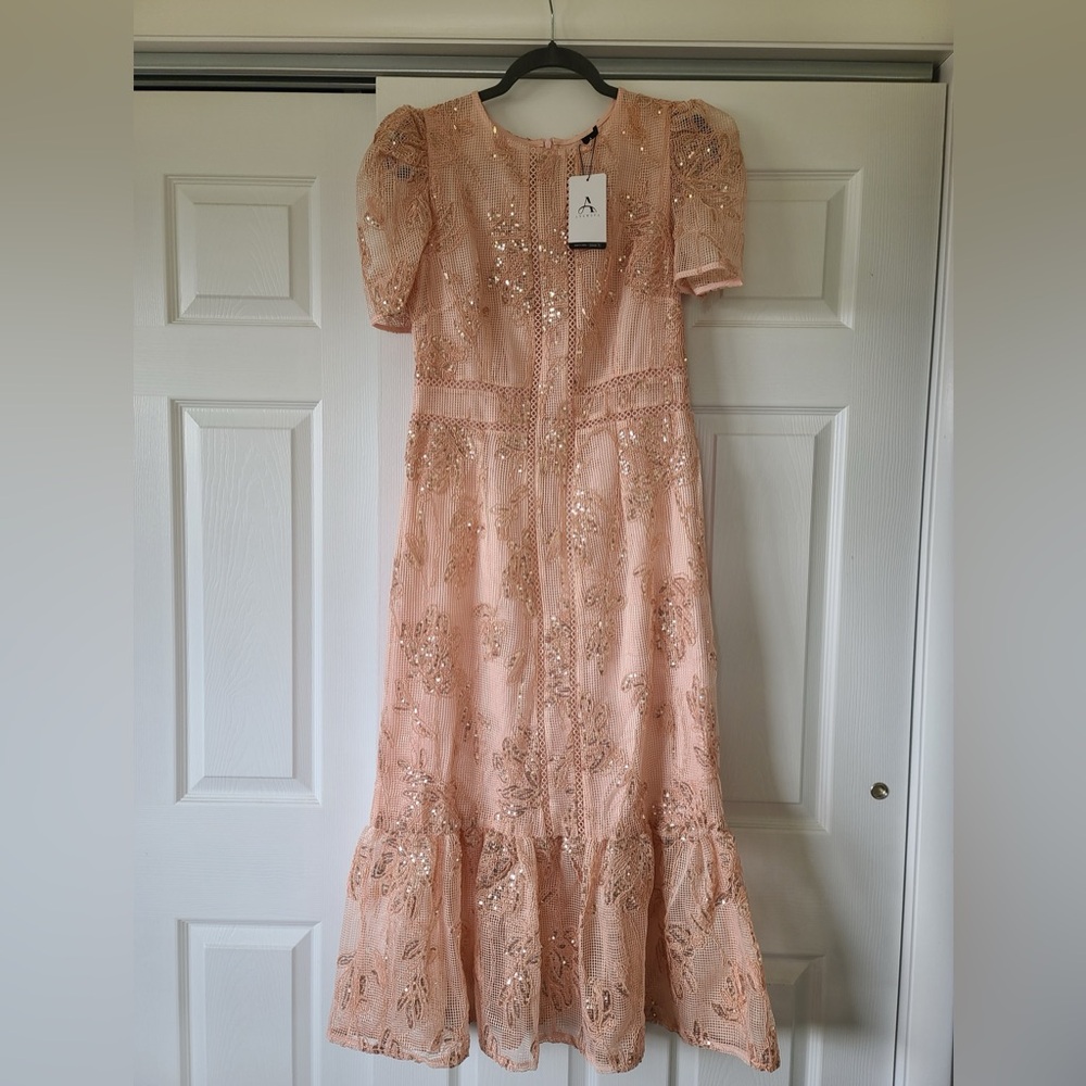 Embellished Blush Pink Sequin Midi Dress